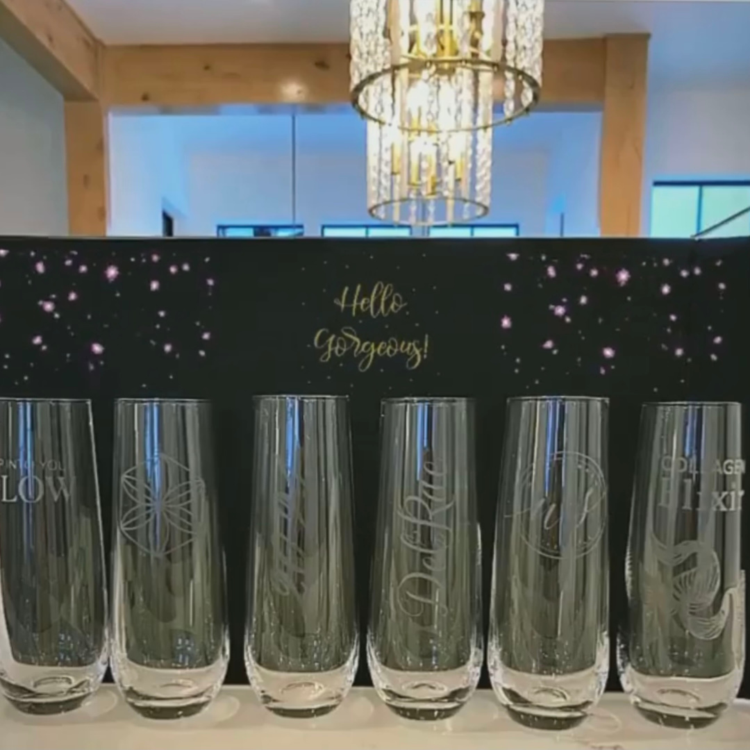 Elegant custom-etched glasses by Creative Adventure Co.